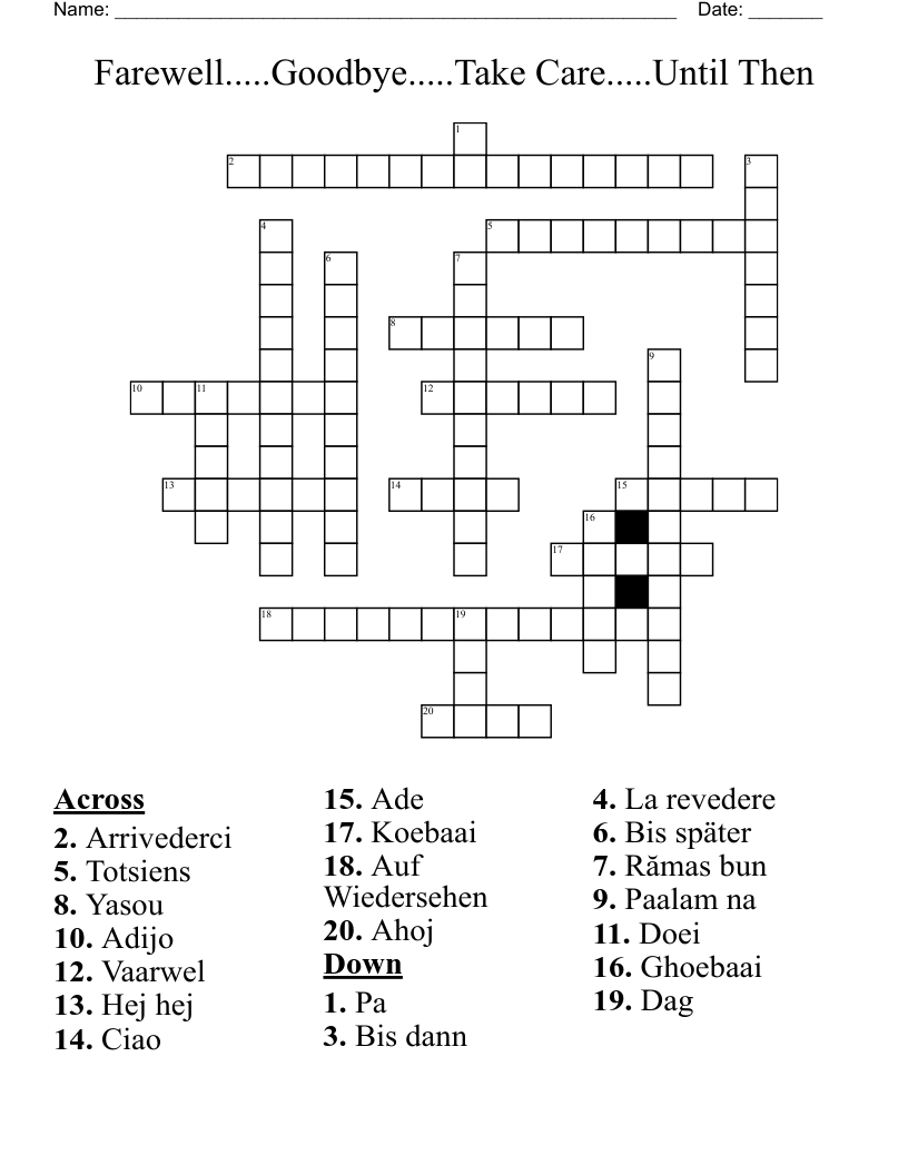 What's the Answer to the Goodbye Crossword Clue?