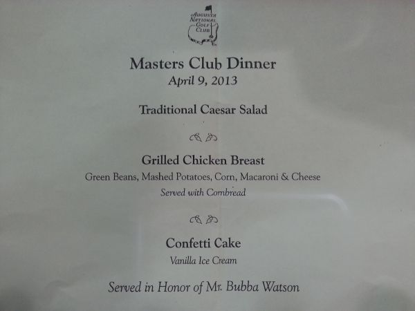 Bubba Watsons Masters Dinner: A Look Back at the 2013 Meal