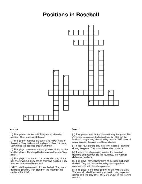 Download Free Baseball Positions Crossword: Solve It in Minutes!